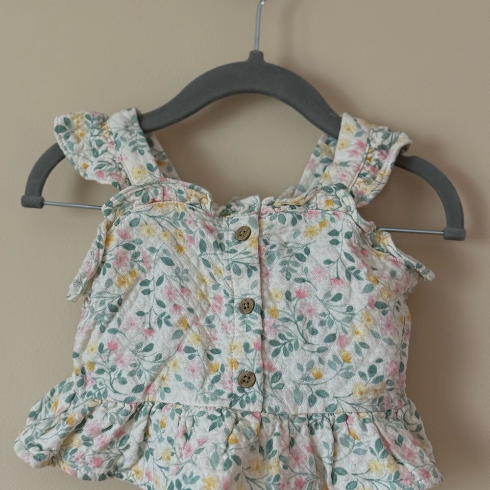 Cloud Island- Floral Ruffle Tank Top - Pink, Yellow & Green